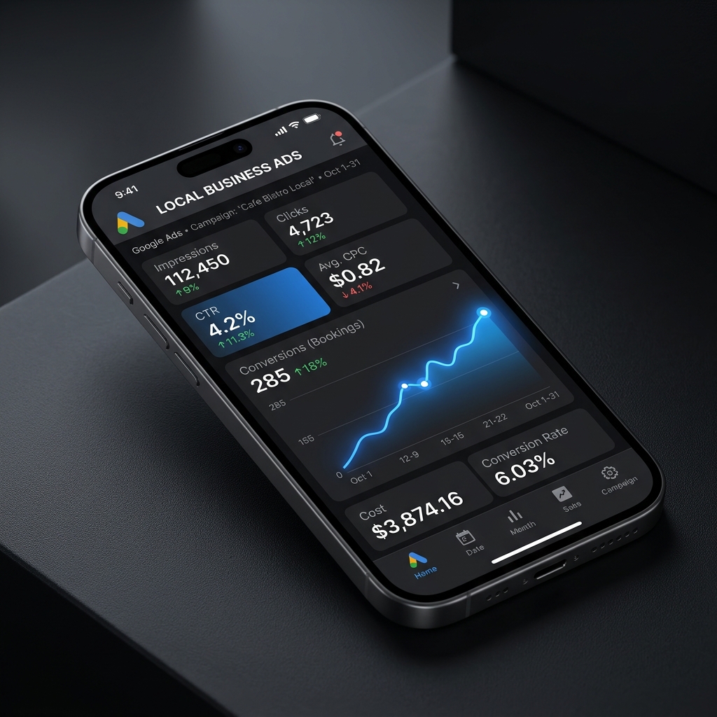 Google Ads campaign dashboard on mobile